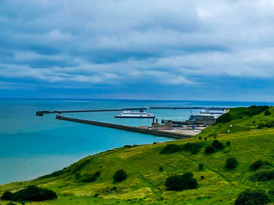 View of Dover port from the White Cliffs of Dover